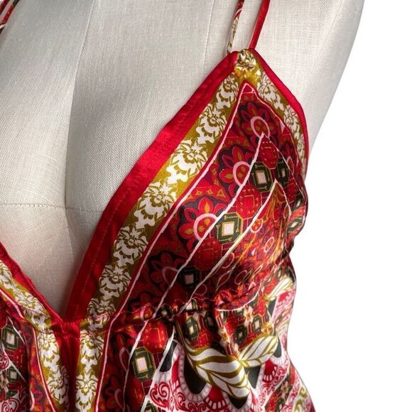 Classique Womens Boho Vixen Deep V Slip Maxi Dress OS Red Knife Hem Kerchief - Picture 3 of 6